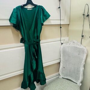 Elegant mi ami Christmas Green Wrap Dress Size Small